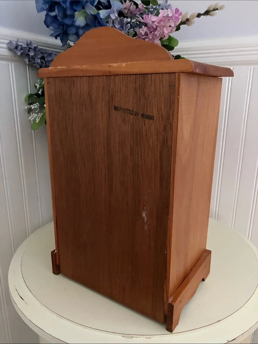Vintage Pine Wood Small Storage Tabletop Cabinet With Porcelain Pulls